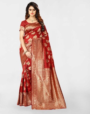 SIRIL Self Design, Woven, Embellished Banarasi Art Silk Saree(Red, Gold)