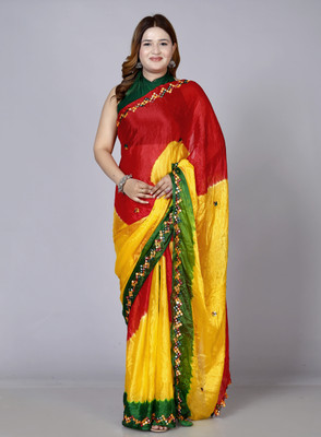 VL SAREES Embroidered, Printed Bandhani Silk Blend Saree(Multicolor)
