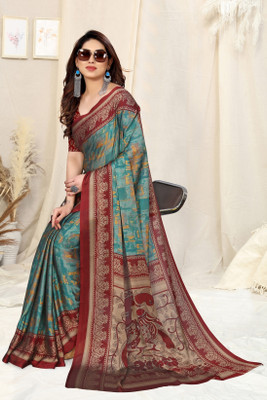 MIRCHI FASHION Printed, Geometric Print Daily Wear Chiffon, Georgette Saree(Light Blue, Maroon)