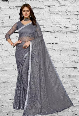 Fashion Field Self Design Bollywood Net Saree(Grey)