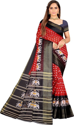 Moda Rapido Printed Banarasi Cotton Blend Saree(Red)
