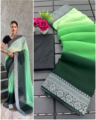 MM VENTURE Solid/Plain Bollywood Georgette Saree(Green)