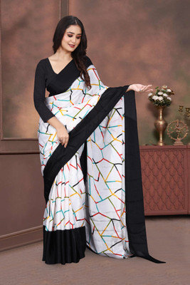 jihana fab Printed Kanjivaram Georgette, Silk Blend Saree(Black)