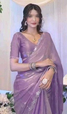 JAGRUL JM Self Design Bollywood Jimmy choo, Organza Saree(Dark Blue)