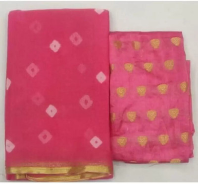 Swarne Geometric Print Bandhani Chiffon Saree(Pink)