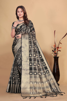 Aarunika IC Printed Bollywood Organza Saree(Black, Gold)