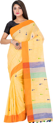 SAYAN CREATION Self Design Handloom Pure Cotton Saree(Yellow, Orange)