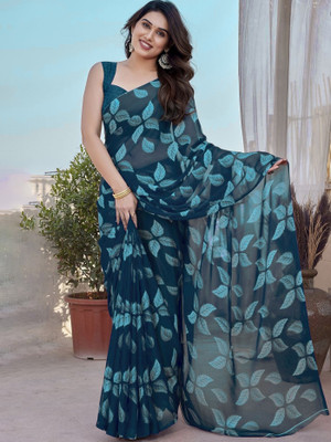 harshit designer Printed Daily Wear Georgette Saree(Blue)