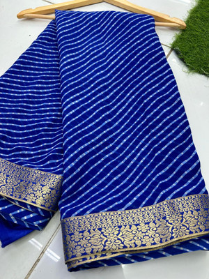georgette Printed Leheria Georgette Saree(Blue)