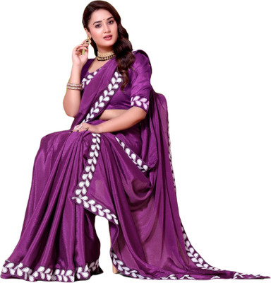 LAVYANSH CREATION Embroidered, Woven, Solid/Plain Bollywood Georgette Saree(Purple)