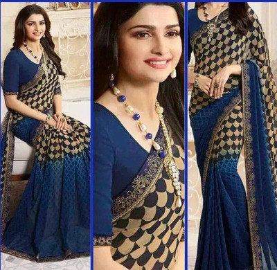 Insta Trendz Printed Daily Wear Georgette, Chiffon Saree(Dark Blue)