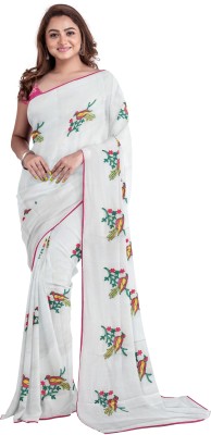 DANEV FASHION Embroidered Chanderi Chanderi Saree(White)