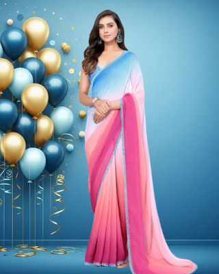 Jayu Digital Print, Embroidered, Printed Bollywood Georgette Saree(Multicolor)