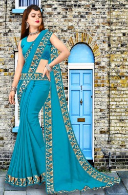 RichEraa Self Design Bollywood Lycra Blend, Chiffon Saree(Light Blue)