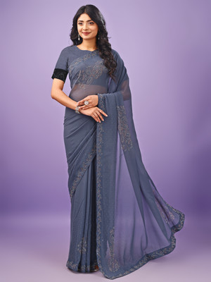Divastri Embellished Bollywood Chiffon Saree(Grey)
