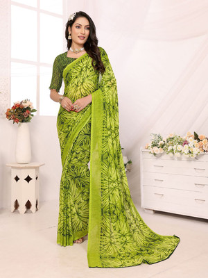 Moda Rapido Printed, Self Design Daily Wear Georgette Saree(Green)