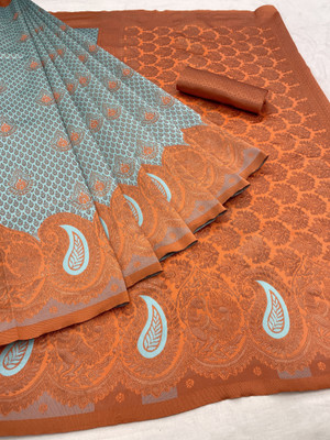 het designer studio Woven Banarasi Jacquard, Art Silk Saree(Dark Green, Orange)