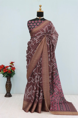 PARI DESIGNER Printed Banarasi Silk Blend Saree(Brown)