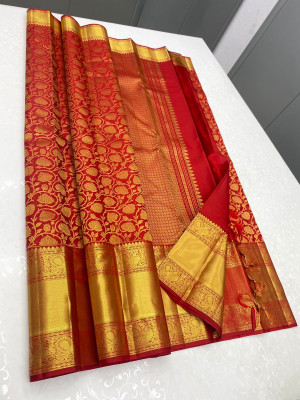 sheladiya Solid/Plain Bollywood Cotton Silk Saree(Red)