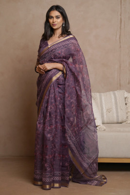 MIRCHI FASHION Printed, Floral Print Kota Doria Polyester Saree(Magenta)