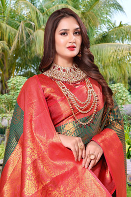 Aksh Fashion Self Design, Woven Bollywood Silk Blend, Jacquard Saree(Green)