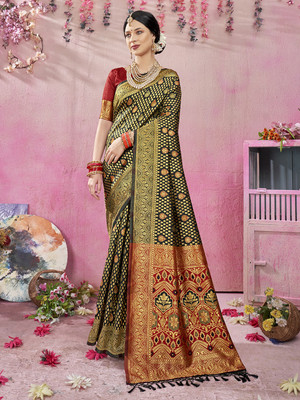 ANOUK Woven Banarasi Art Silk Saree(Black)