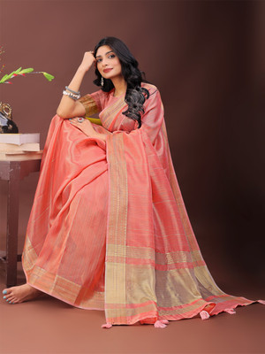Tasrika Woven Banarasi Organza Saree(Orange)
