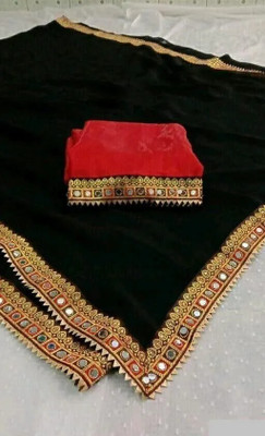 Jevlan Solid/Plain Bollywood Georgette Saree(Black)