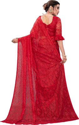 NORAFLEX Self Design Bollywood Net Saree(Red)