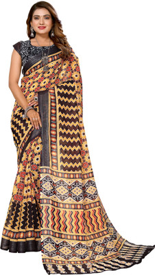 HARPITA Digital Print Daily Wear Cotton Linen Saree(Yellow)