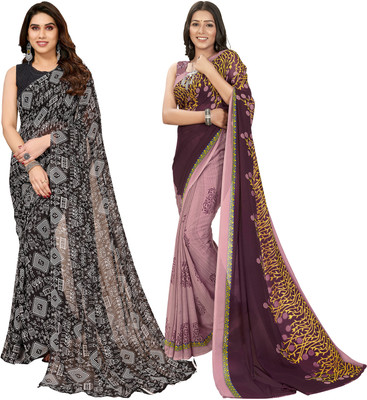kashvi sarees Floral Print, Polka Print, Ombre, Printed Bollywood Georgette Saree(Pack of 2, Brown, Beige, Black)