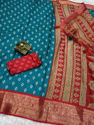 Vihan Fab Printed Bollywood Chanderi Saree(Light Blue)