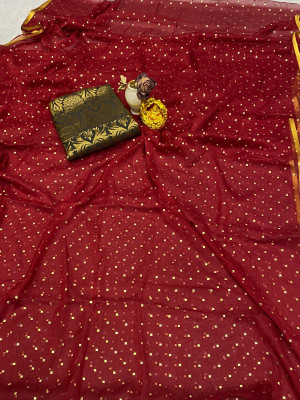 V And V Shop Embellished Bollywood Chiffon Saree(Maroon)