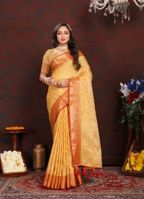 DRAVYA WOMEN Woven Bollywood Jacquard, Pure Silk Saree(Yellow)