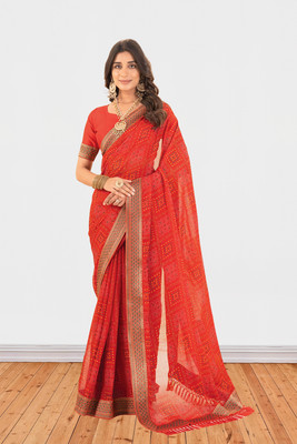 Pranamita Printed Bandhani Georgette Saree(Red)