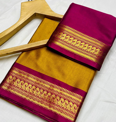 looknchoice Woven Banarasi Silk Blend Saree(Yellow)
