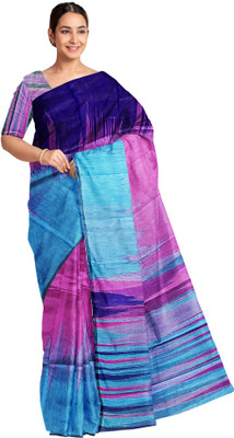 Susmita Creation Striped Bollywood Handloom Cotton Blend Saree(Multicolor)