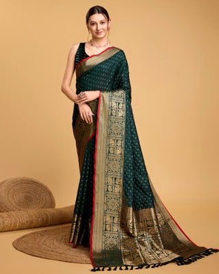 DRAVYA WOMEN Woven Bollywood Jacquard, Silk Blend Saree(Green)