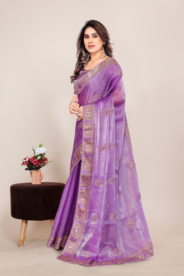 KHRITI FAB Embroidered Bollywood Jimmy choo Saree(Purple)