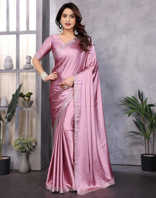 YASHIKA Embellished Bollywood Satin Saree(Pink)