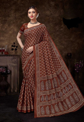 RAGISHA ENTERPRISE Printed Handloom Pure Cotton Saree(Maroon)