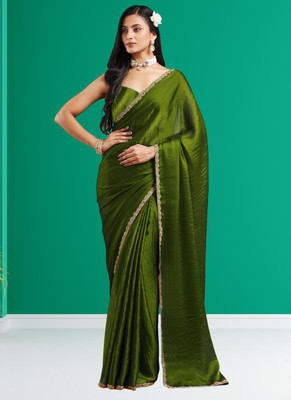 Croza Solid/Plain Bollywood Tussar Silk Saree(Light Green)