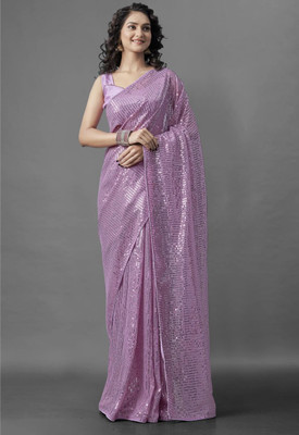 Nytra creation Embroidered Banarasi Georgette Saree(Purple)