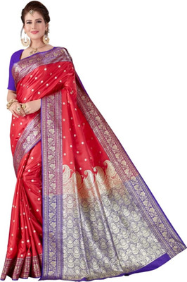 HouseOfCommon Self Design, Embroidered Banarasi Pure Silk Saree(Maroon, Blue)