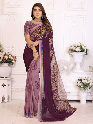 Moda Rapido Floral Print Bollywood Georgette Saree(Purple)