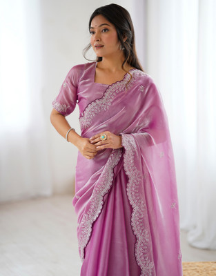 Satrani Embellished, Embroidered Bollywood Tissue Saree(Pink)
