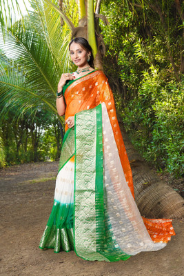 Aarunika Balaji Solid/Plain Bollywood Organza Saree(Multicolor)