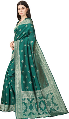 Rudr Ventures Embroidered Banarasi Jacquard Saree(Green)