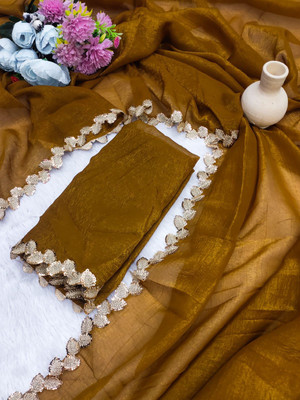 Saraswati Fab Embellished, Solid/Plain Bollywood Chiffon Saree(Brown)