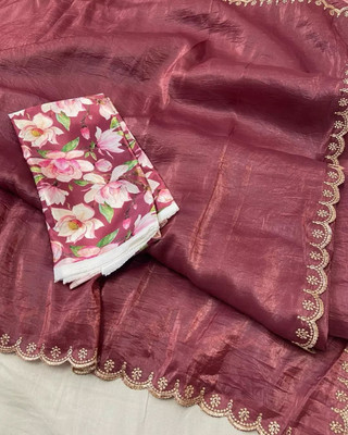 Bhavishya Surat Sarees Embroidered Saree with Attached Blouse Organza Saree(Maroon)